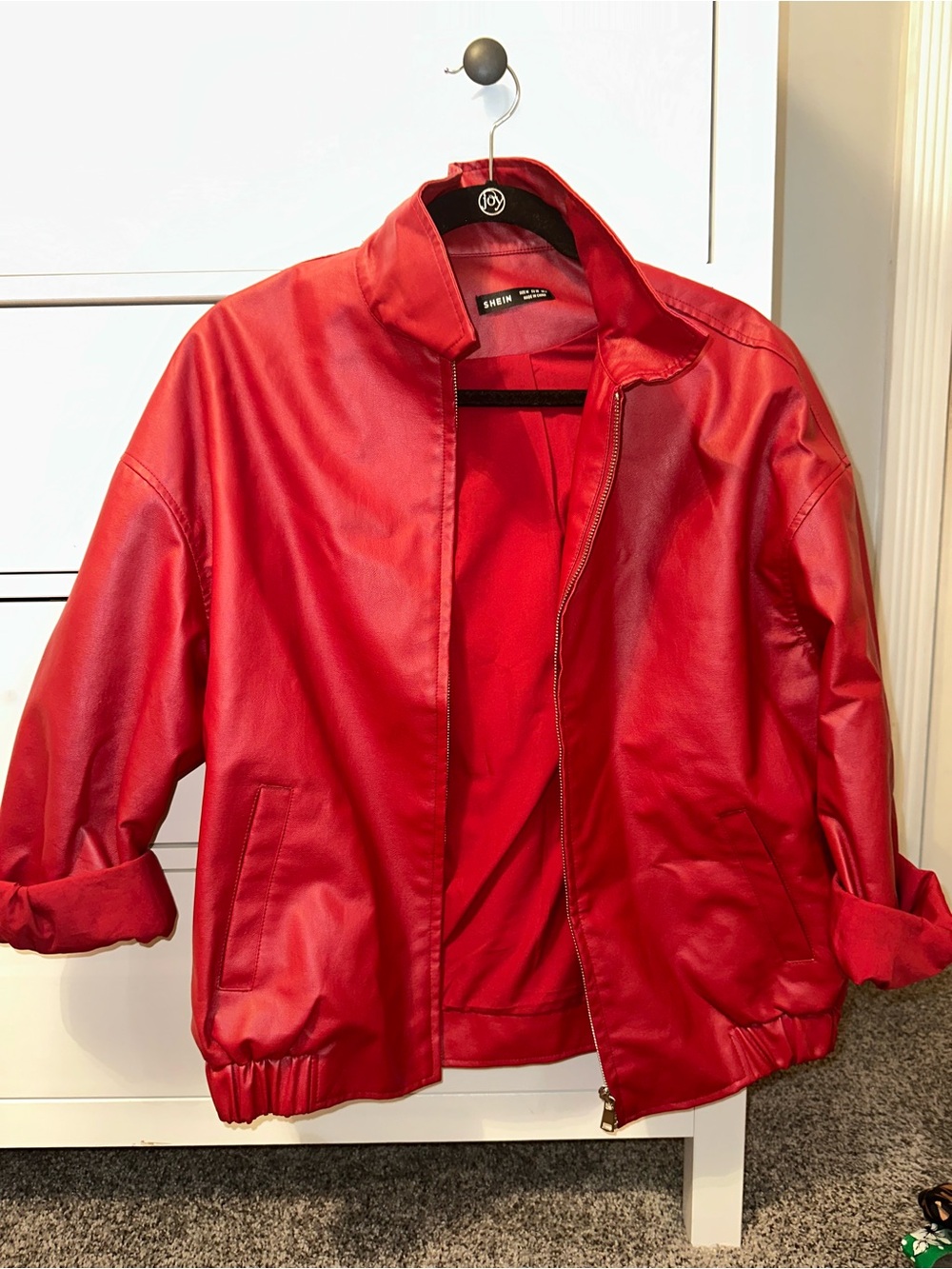 SHEIN Red Faux Leather Bomber Jacket